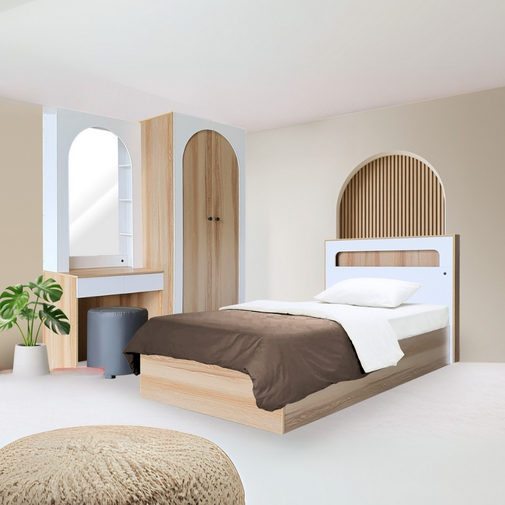 ชุดห้องนอน + ที่นอน PVC 3.5 ฟุต WISDOM DESIGN FURNITURE รุ่น ARISTA 2 สี แอช/ขาว_7